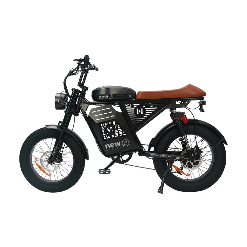 Bicicleta Elétrica New E-Bike JSL 1000W Bateria de Lítio 48V Preta com banco marrom